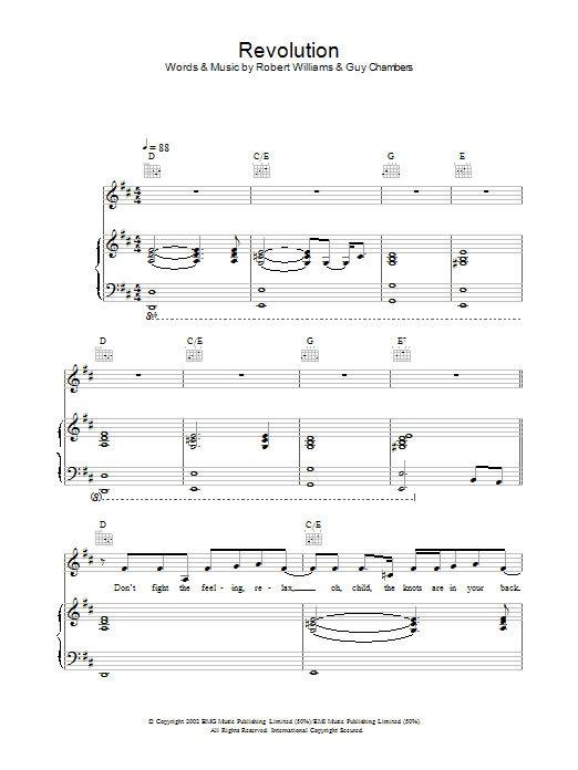Download Robbie Williams Revolution Sheet Music and learn how to play Piano, Vocal & Guitar PDF digital score in minutes