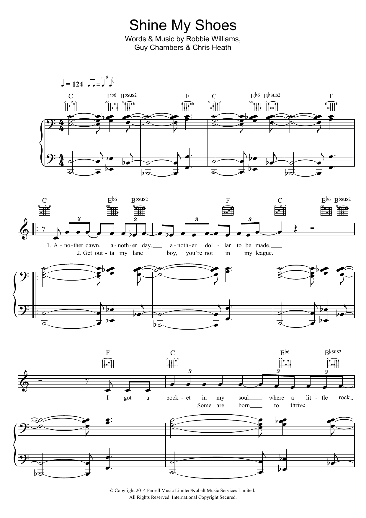 Download Robbie Williams Shine My Shoes Sheet Music and learn how to play Beginner Piano PDF digital score in minutes