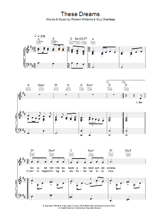 Download Robbie Williams These Dreams Sheet Music and learn how to play Piano, Vocal & Guitar (Right-Hand Melody) PDF digital score in minutes
