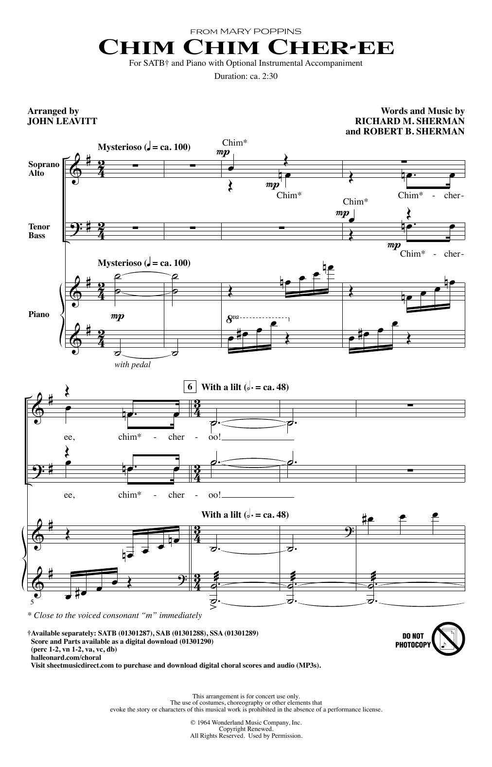 Download Sherman Brothers Chim Chim Cher-ee (from Mary Poppins) (arr. John Leavitt) Sheet Music and learn how to play SATB Choir PDF digital score in minutes