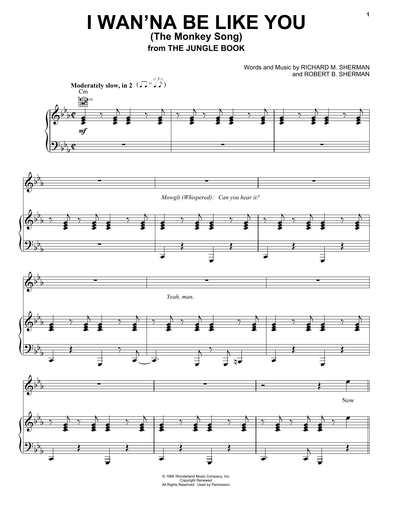 Download Sherman Brothers I Wan'na Be Like You (The Monkey Song) Sheet Music and learn how to play Piano, Vocal & Guitar (Right-Hand Melody) PDF digital score in minutes