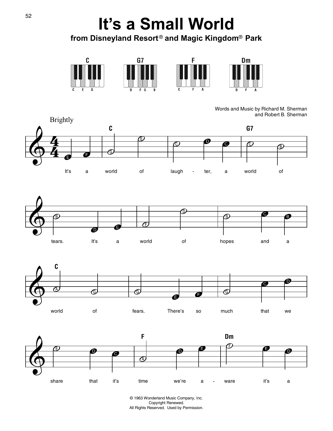 Download Richard M. Sherman It's A Small World Sheet Music and learn how to play SPREP PDF digital score in minutes