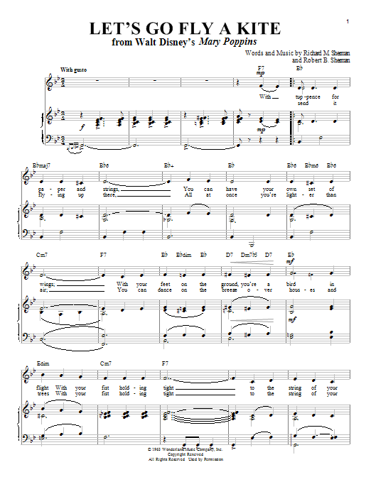 Download Sherman Brothers Let's Go Fly A Kite Sheet Music and learn how to play Piano & Vocal PDF digital score in minutes