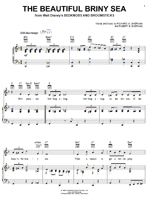 Download Sherman Brothers The Beautiful Briny Sea Sheet Music and learn how to play Piano, Vocal & Guitar (Right-Hand Melody) PDF digital score in minutes