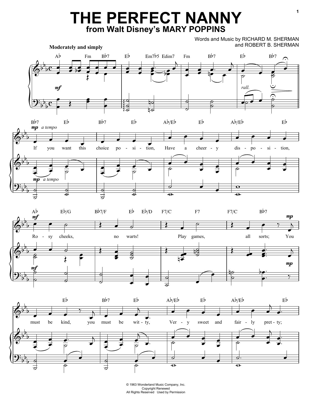 Download Sherman Brothers The Perfect Nanny Sheet Music and learn how to play Piano & Vocal PDF digital score in minutes