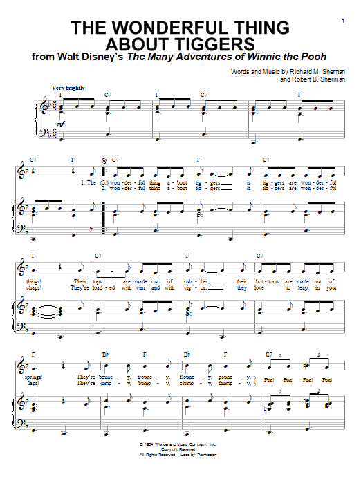 Download Sherman Brothers The Wonderful Thing About Tiggers Sheet Music and learn how to play Piano, Vocal & Guitar (Right-Hand Melody) PDF digital score in minutes