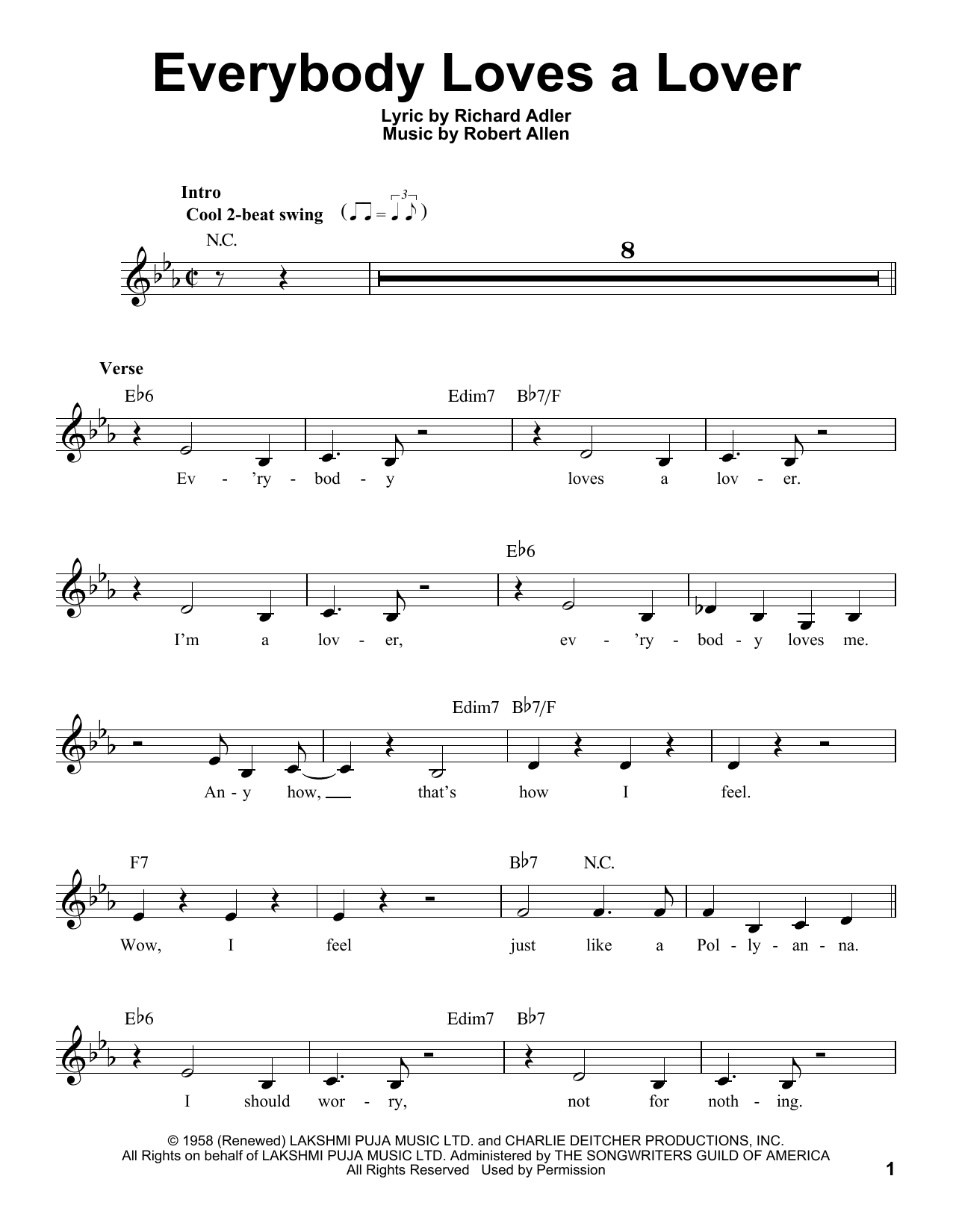 Download Robert Allen Everybody Loves A Lover Sheet Music and learn how to play Voice PDF digital score in minutes