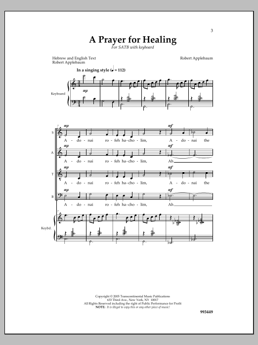Download Robert Applebaum A Prayer for Healing Sheet Music and learn how to play SATB Choir PDF digital score in minutes