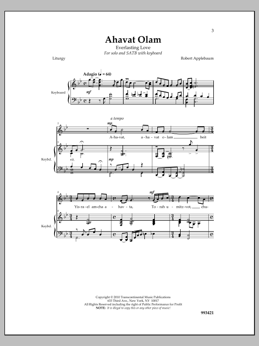Download Robert Applebaum Ahavat Olam Sheet Music and learn how to play SATB Choir PDF digital score in minutes