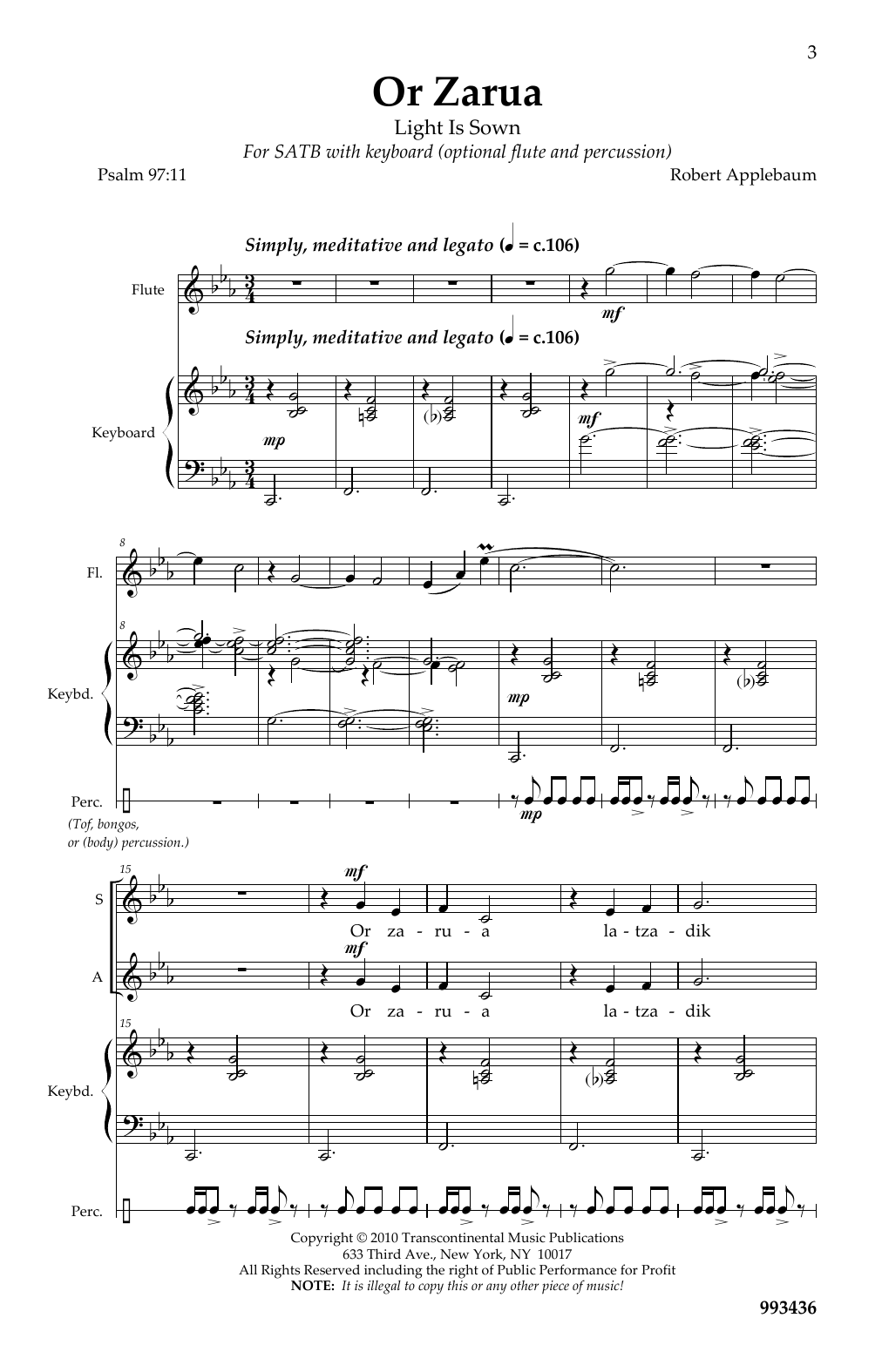 Download Robert Applebaum Or Zarua Sheet Music and learn how to play SATB Choir PDF digital score in minutes