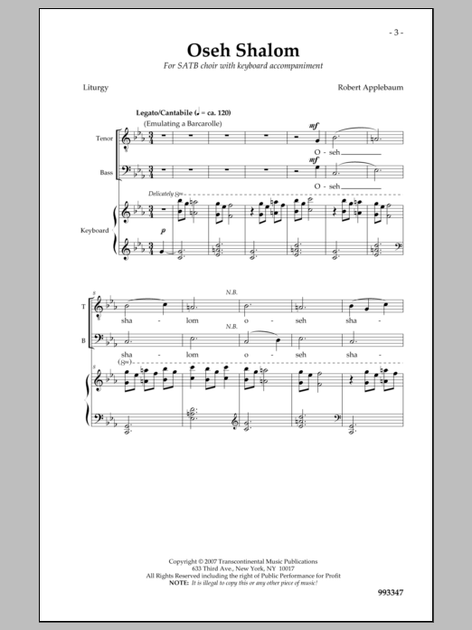 Download Robert Applebaum Oseh Shalom Sheet Music and learn how to play SATB Choir PDF digital score in minutes