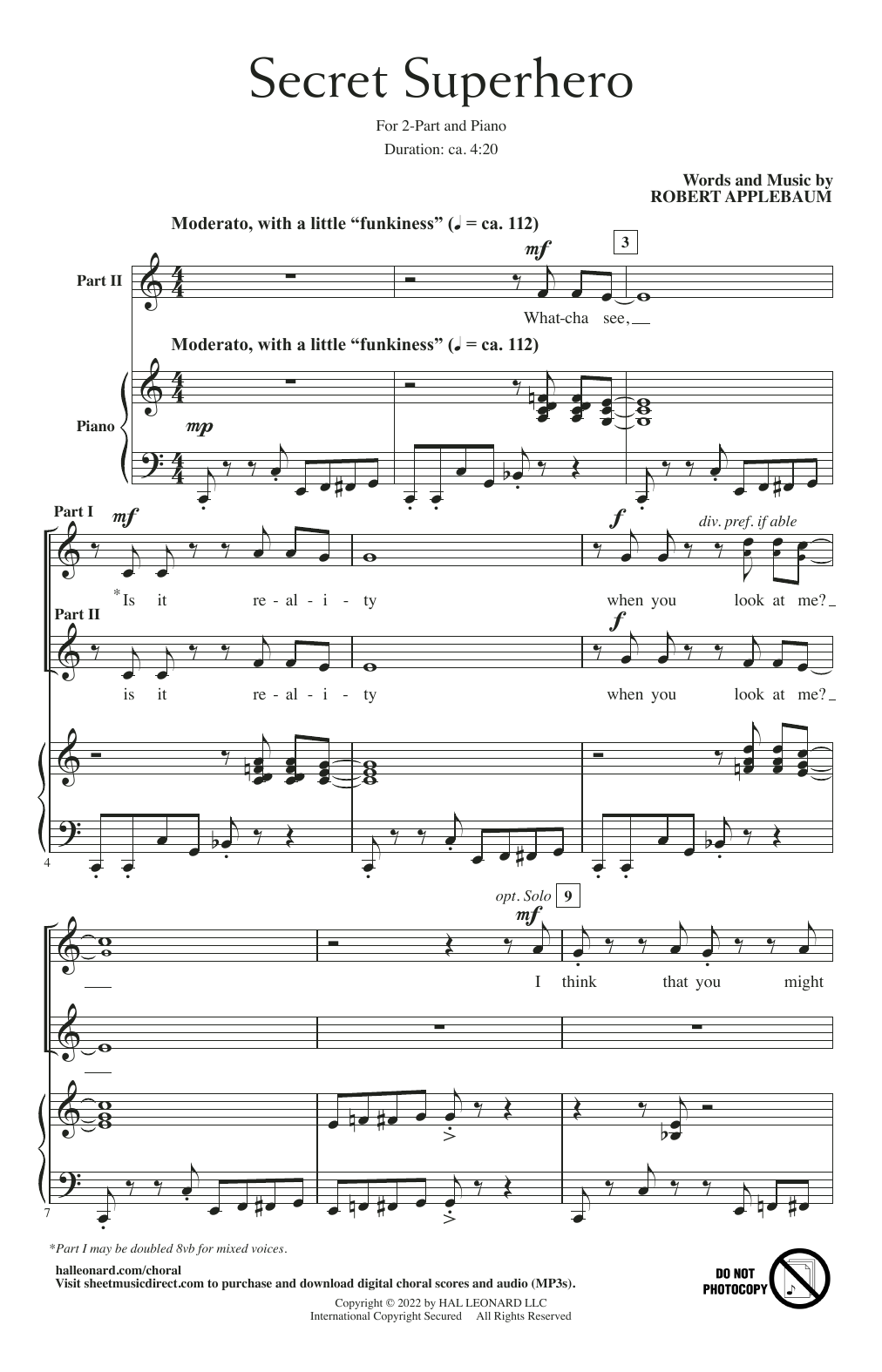 Download Robert Applebaum Secret Superhero Sheet Music and learn how to play 2-Part Choir PDF digital score in minutes