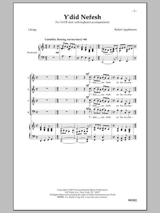 Download Robert Applebaum Y'did Nefesh Sheet Music and learn how to play SATB Choir PDF digital score in minutes