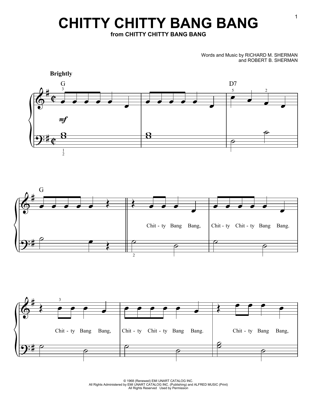 Download Robert B. Sherman Chitty Chitty Bang Bang Sheet Music and learn how to play Piano, Vocal & Guitar (Right-Hand Melody) PDF digital score in minutes