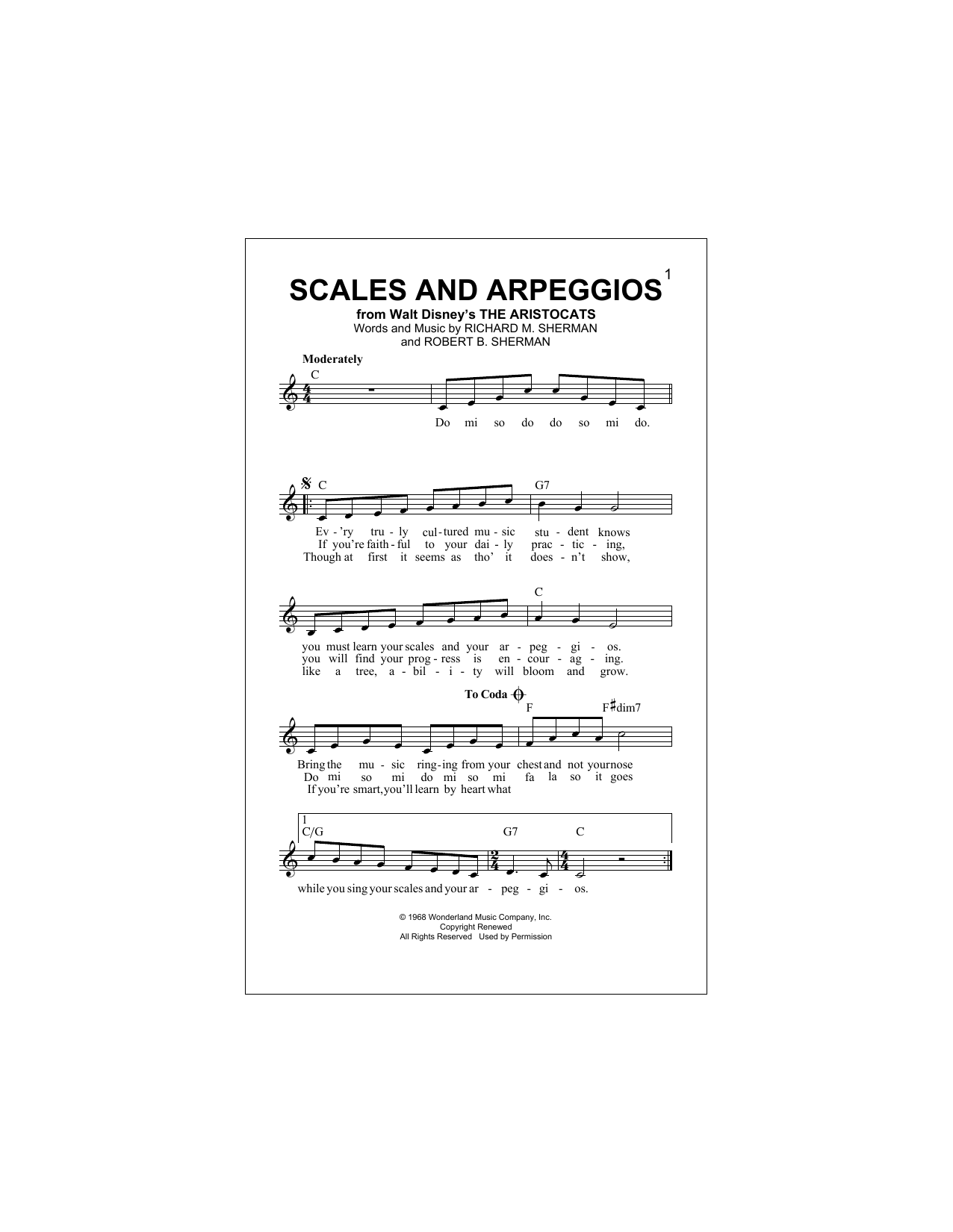 Download Robert B. Sherman Scales And Arpeggios Sheet Music and learn how to play Melody Line, Lyrics & Chords PDF digital score in minutes