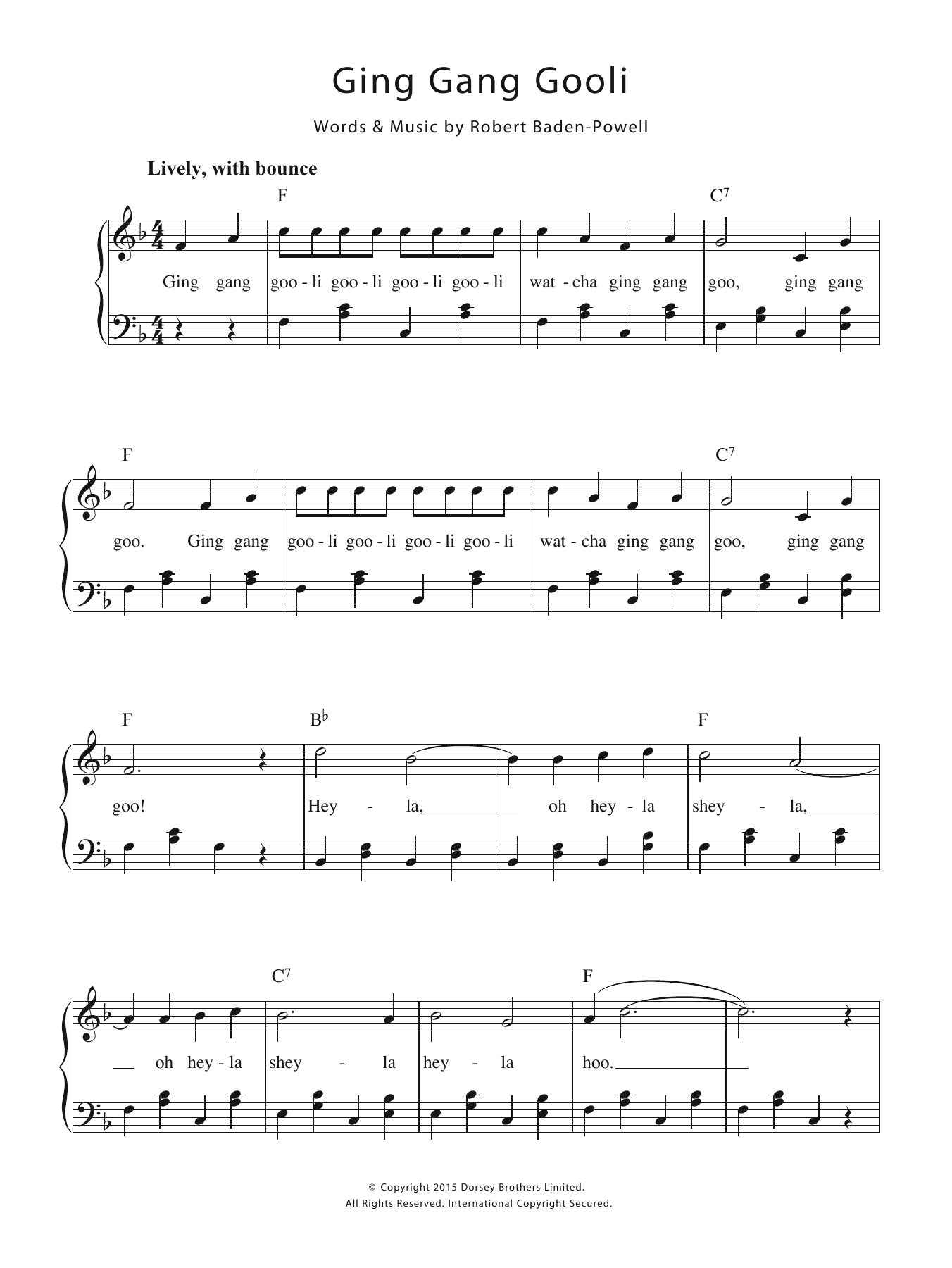 Download Robert Baden-Powell Ging Gang Goolie Sheet Music and learn how to play Piano & Vocal PDF digital score in minutes