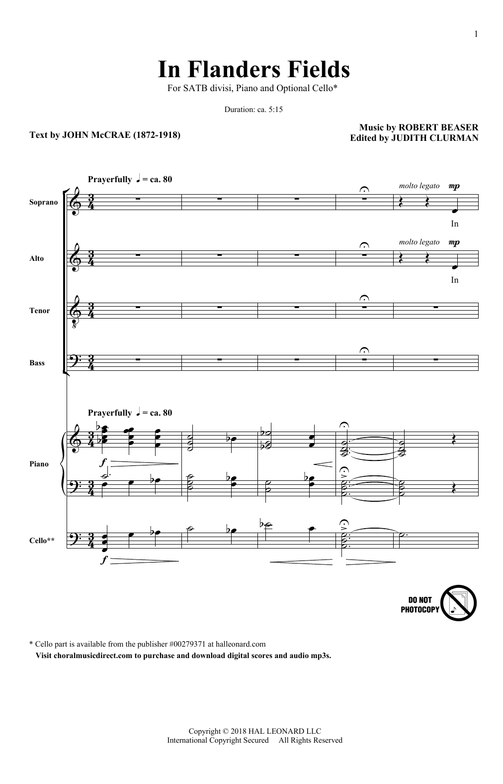 Download Robert Beaser In Flanders Fields Sheet Music and learn how to play SATB Choir PDF digital score in minutes