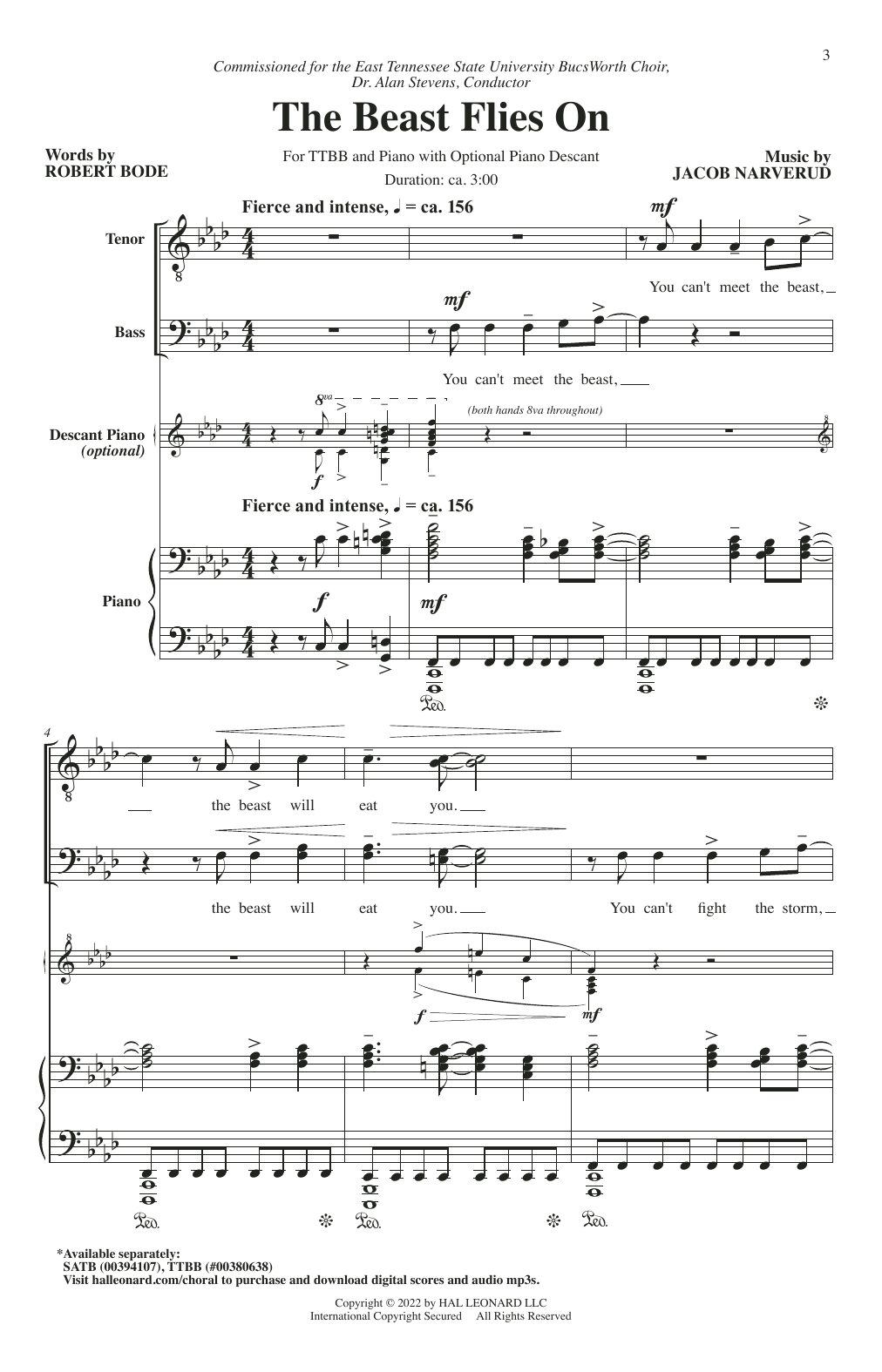 Download Robert Bode and Jacob Narverud The Beast Flies On Sheet Music and learn how to play SATB Choir PDF digital score in minutes