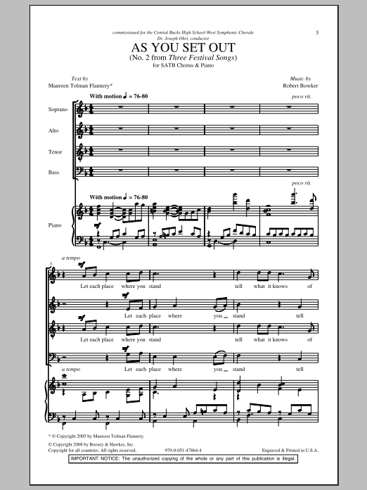 Download Robert Bowker As You Set Out Sheet Music and learn how to play SATB PDF digital score in minutes