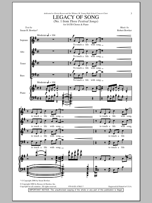 Download Robert Bowker Legacy Of Song Sheet Music and learn how to play SATB PDF digital score in minutes