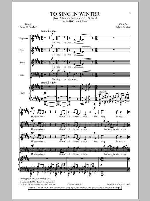 Download Robert Bowker To Sing In Winter Sheet Music and learn how to play SATB PDF digital score in minutes
