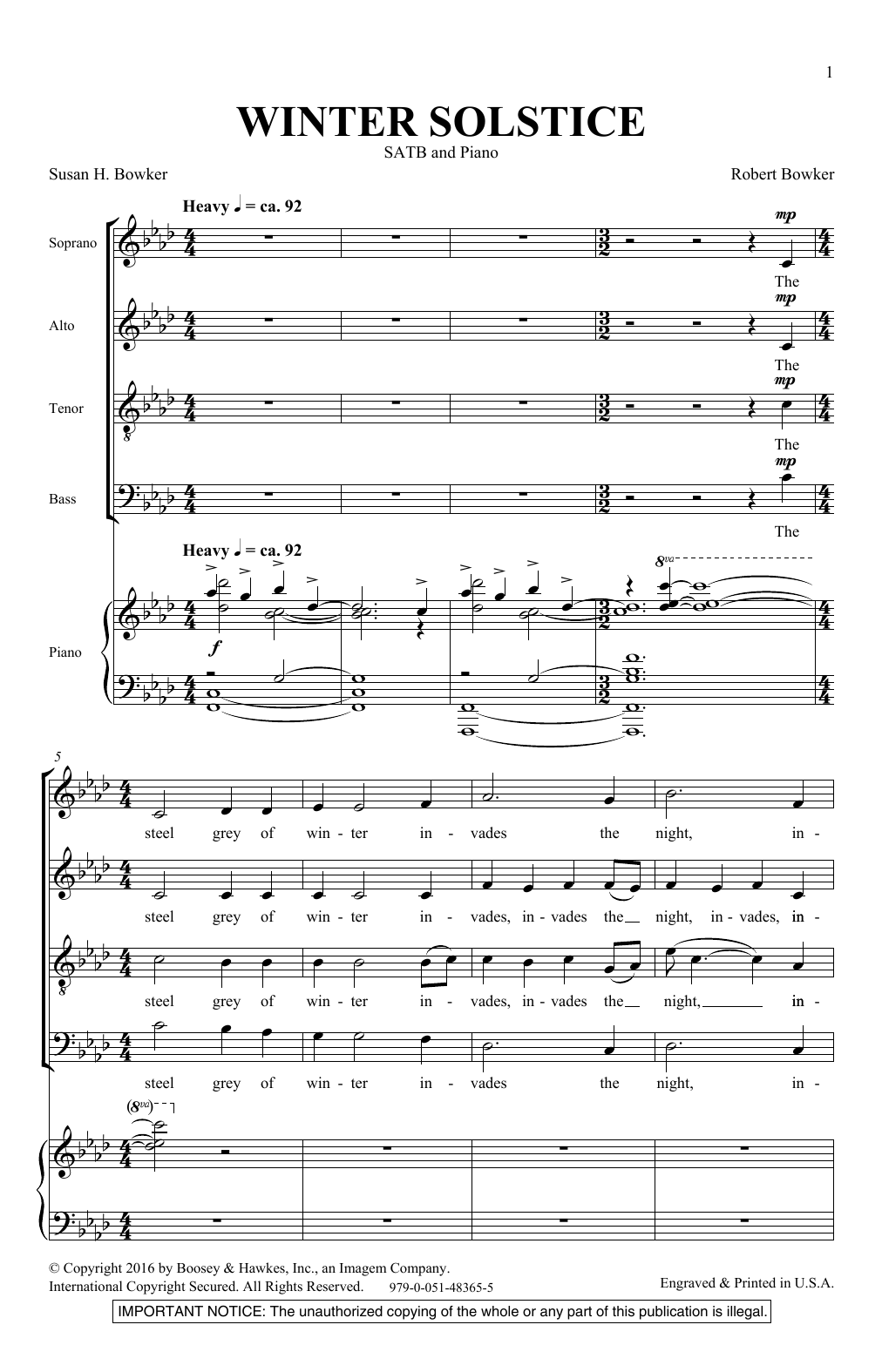 Download Robert Bowker Winter Solstice Sheet Music and learn how to play SATB PDF digital score in minutes