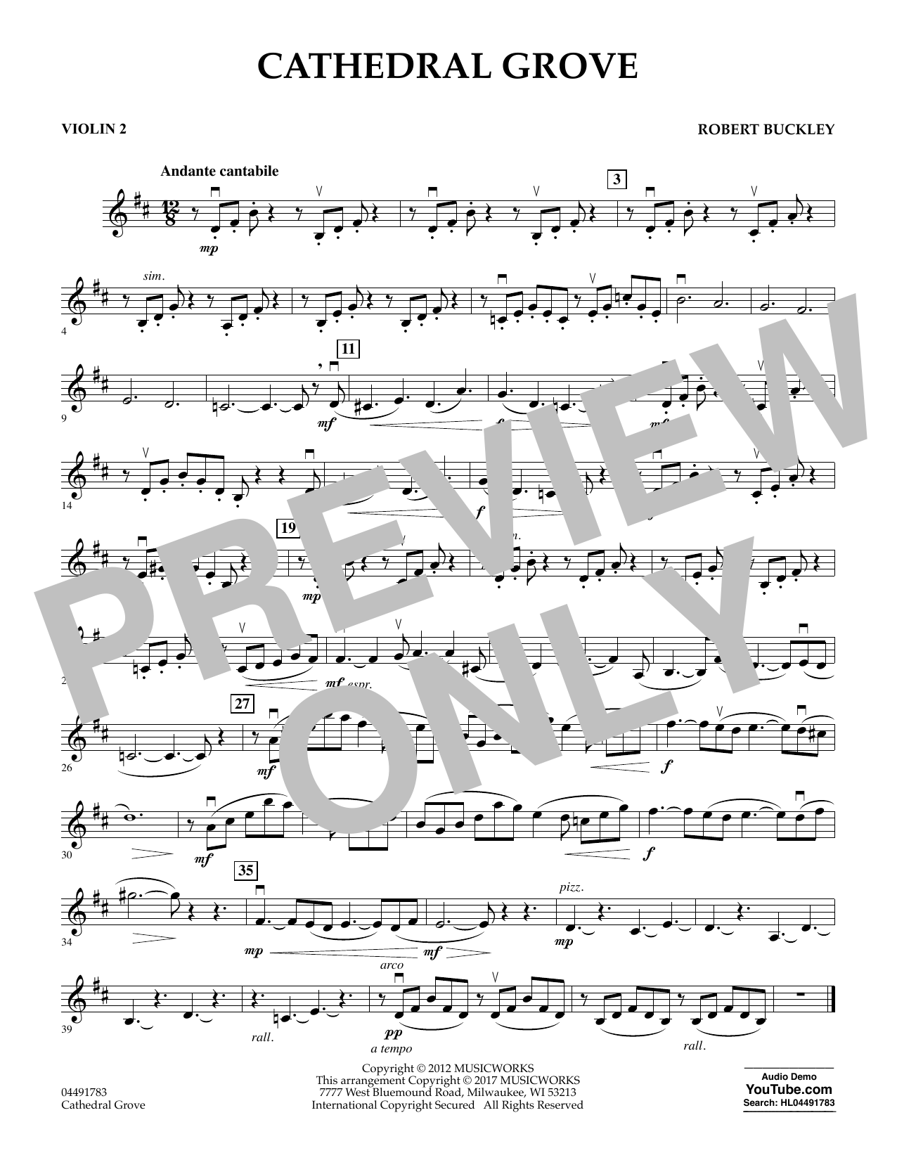 Download Robert Buckley Cathedral Grove - Violin 2 Sheet Music and learn how to play Orchestra PDF digital score in minutes