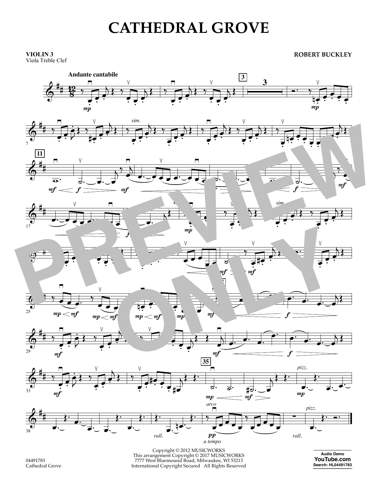 Download Robert Buckley Cathedral Grove - Violin 3 (Viola Treble Clef) Sheet Music and learn how to play Orchestra PDF digital score in minutes