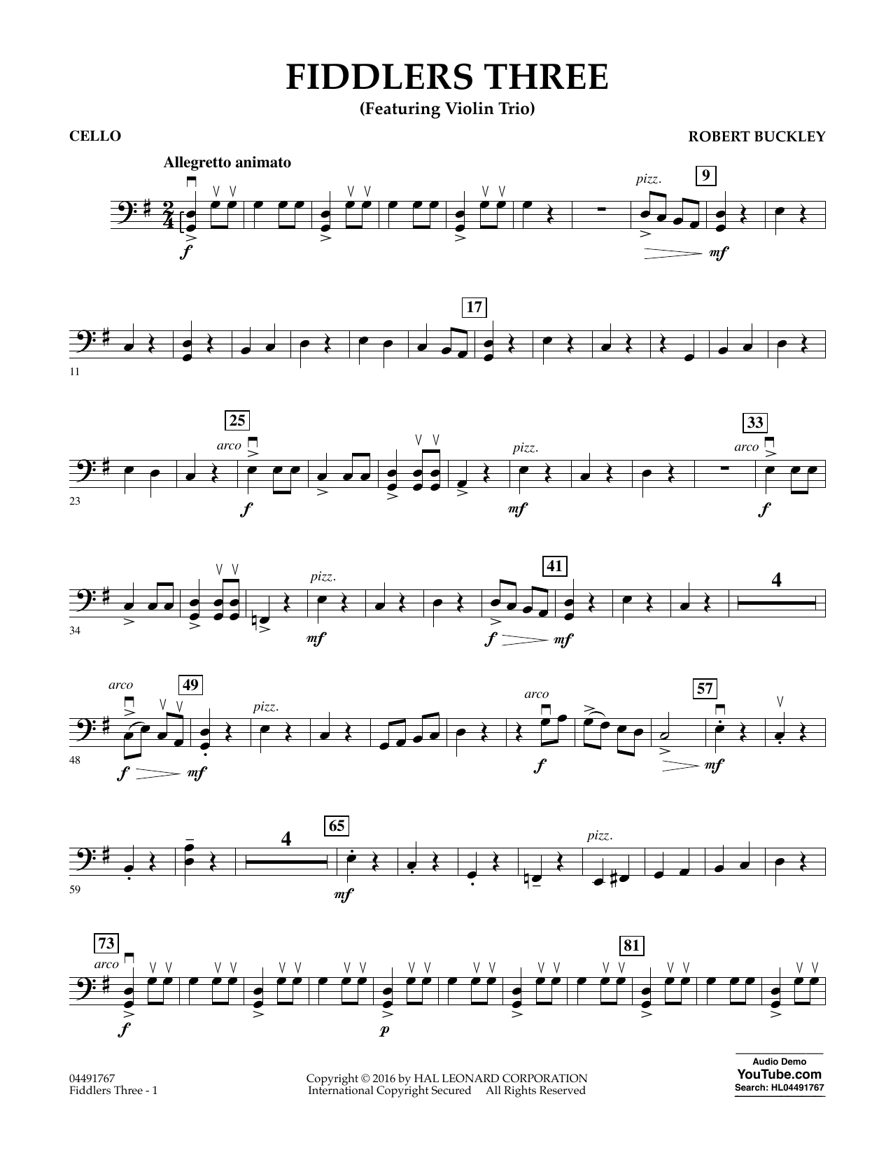 Download Robert Buckley Fiddlers Three - Cello Sheet Music and learn how to play Orchestra PDF digital score in minutes
