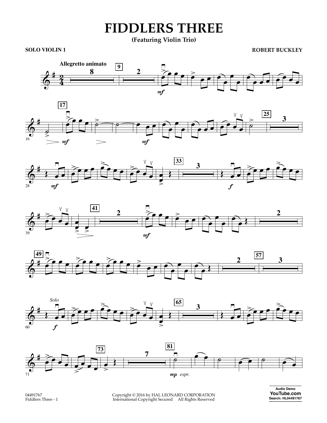Download Robert Buckley Fiddlers Three - Solo Violin 1 Sheet Music and learn how to play Orchestra PDF digital score in minutes