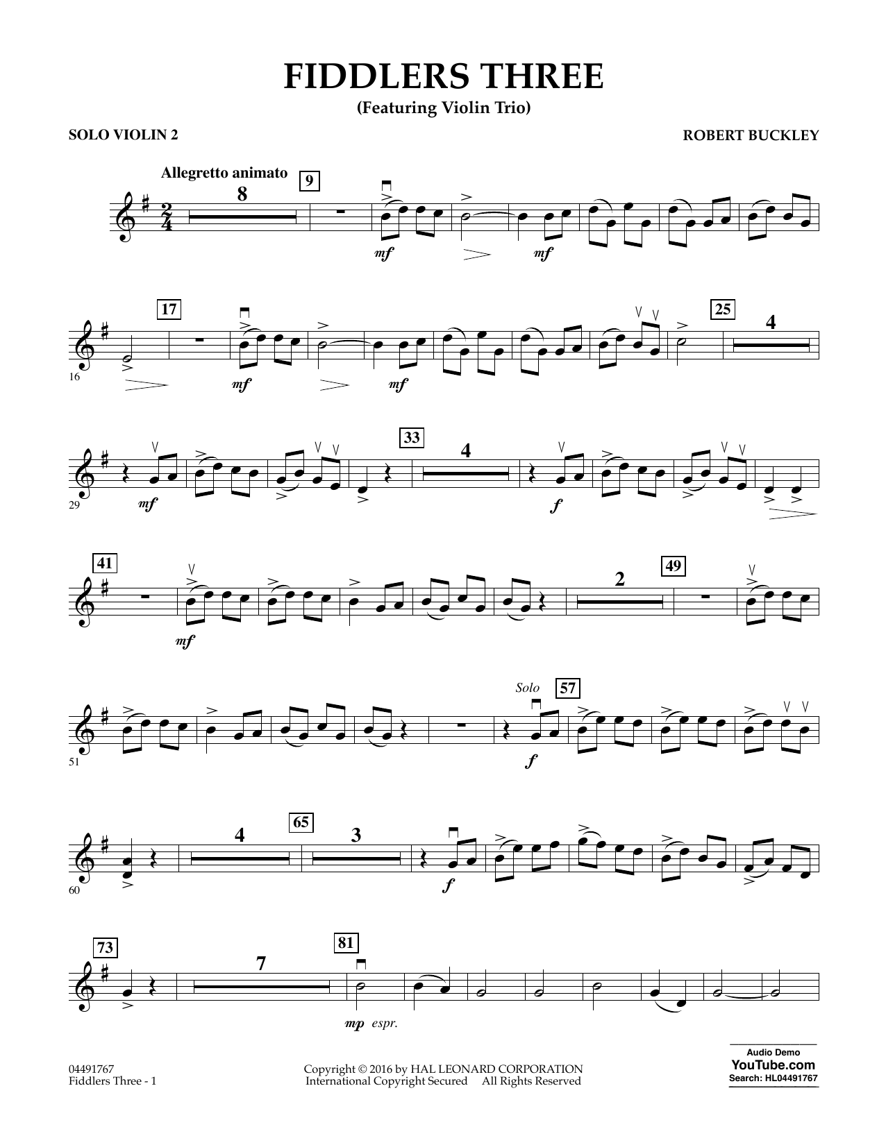 Download Robert Buckley Fiddlers Three - Solo Violin 2 Sheet Music and learn how to play Orchestra PDF digital score in minutes