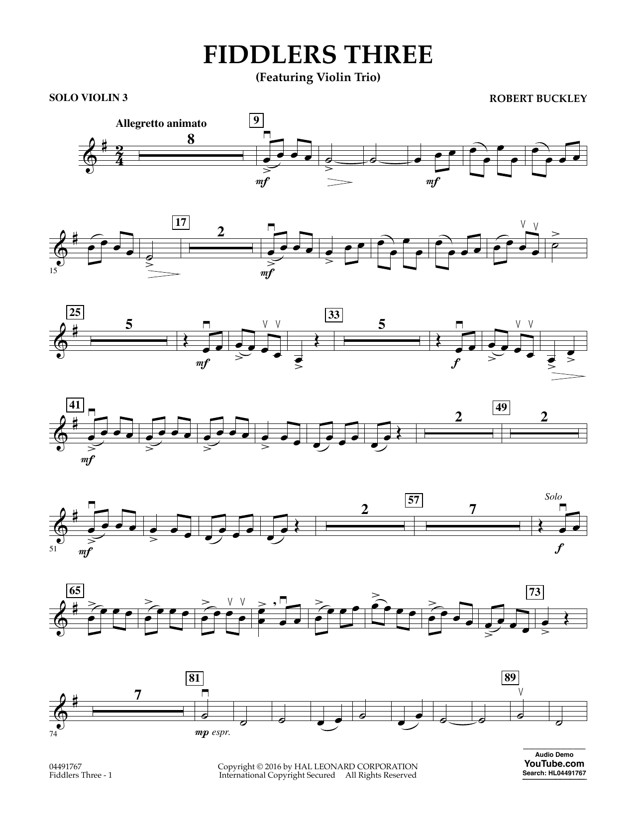 Download Robert Buckley Fiddlers Three - Solo Violin 3 Sheet Music and learn how to play Orchestra PDF digital score in minutes