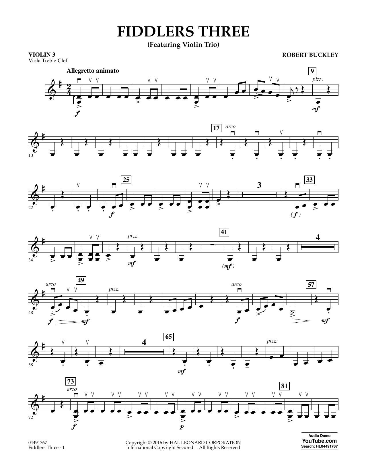 Download Robert Buckley Fiddlers Three - Violin 3 (Viola Treble Clef) Sheet Music and learn how to play Orchestra PDF digital score in minutes