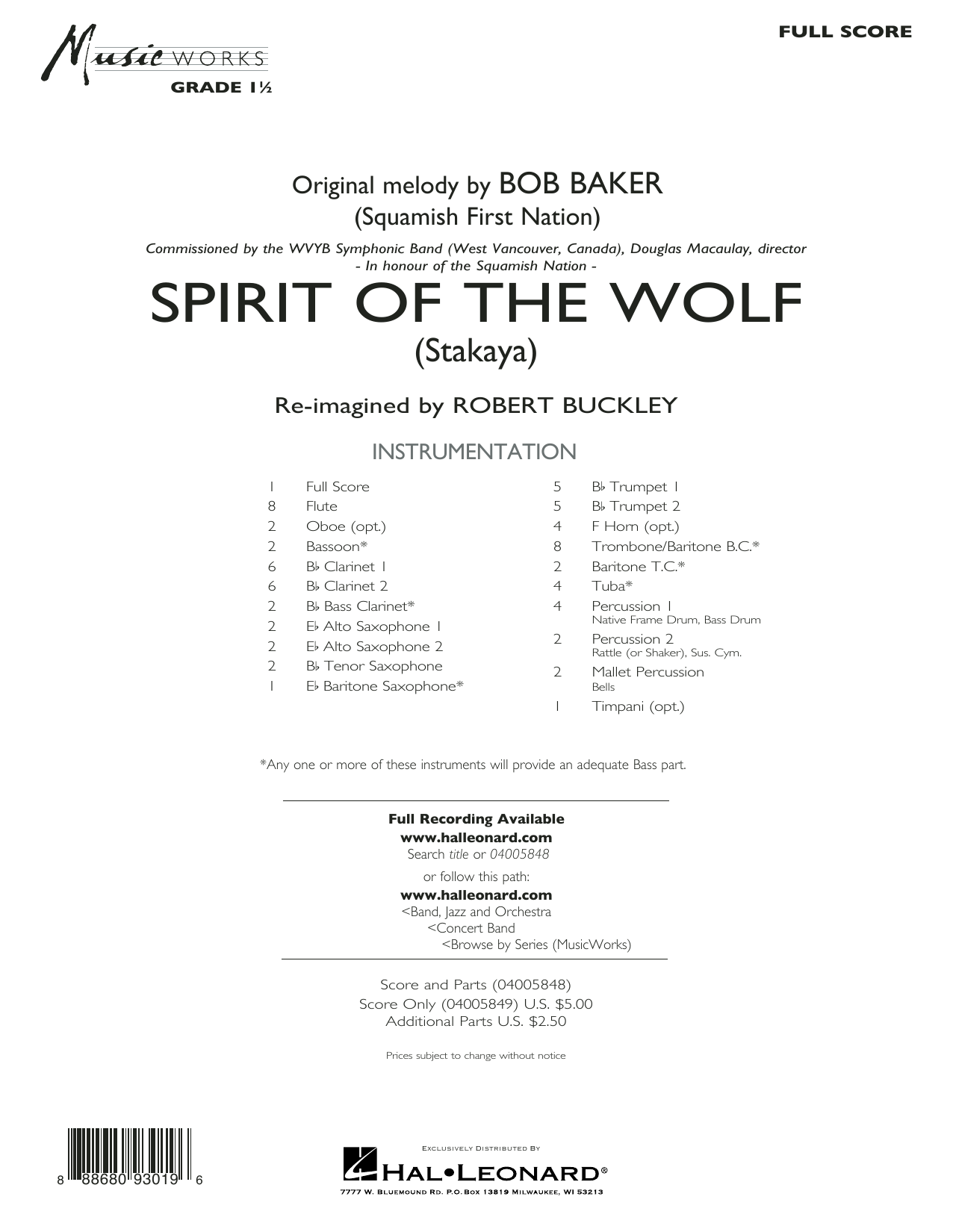Download Robert Buckley Spirit of the Wolf (Stakaya) - Conductor Score (Full Score) Sheet Music and learn how to play Concert Band PDF digital score in minutes