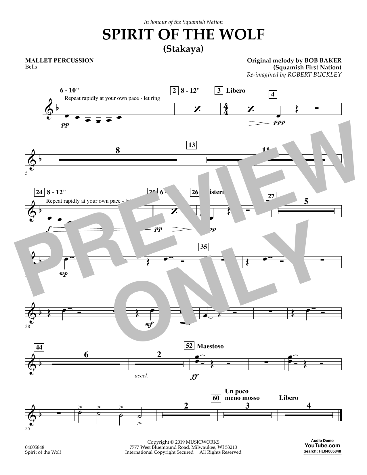 Download Robert Buckley Spirit of the Wolf (Stakaya) - Mallet Percussion Sheet Music and learn how to play Concert Band PDF digital score in minutes