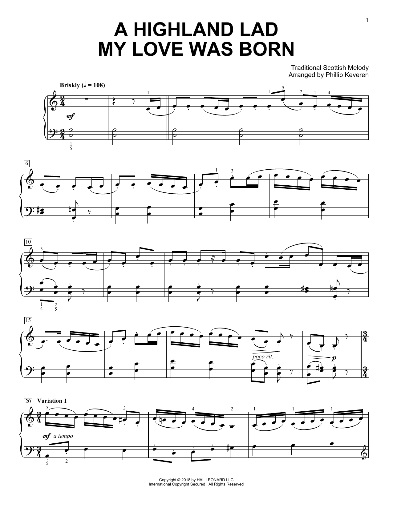 Download Robert Burns A Highland Lad My Love Was Born [Classical version] (arr. Phillip Keveren) Sheet Music and learn how to play Piano Solo PDF digital score in minutes