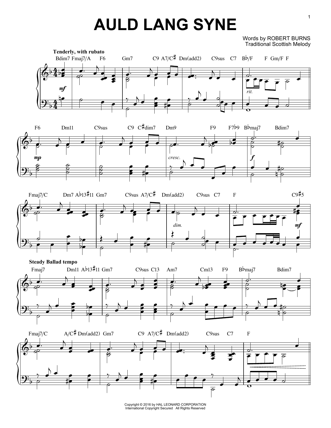 Download Robert Burns Auld Lang Syne Sheet Music and learn how to play Piano PDF digital score in minutes