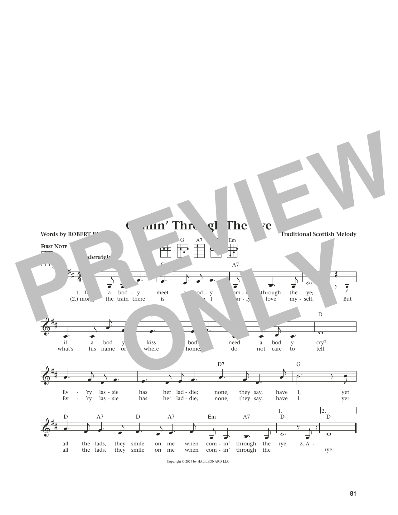 Download Robert Burns Comin' Through The Rye (from The Daily Ukulele) (arr. Jim Beloff) Sheet Music and learn how to play Ukulele PDF digital score in minutes