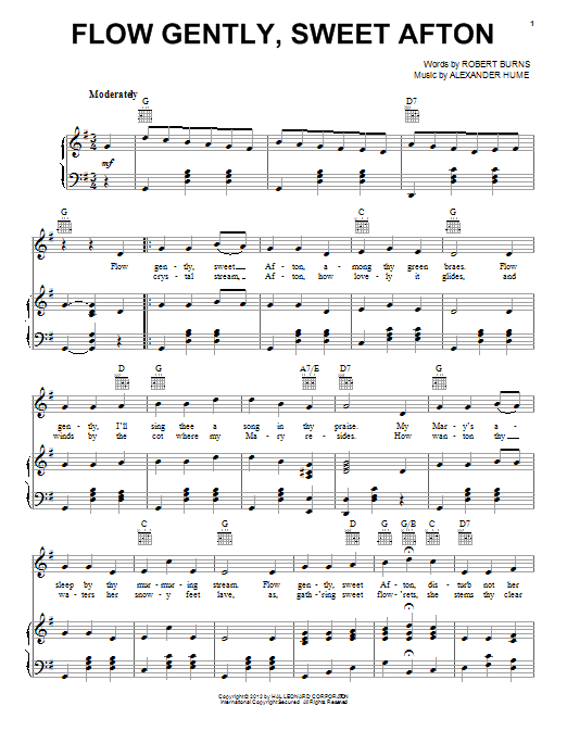 Download Robert Burns Flow Gently, Sweet Afton Sheet Music and learn how to play Melody Line, Lyrics & Chords PDF digital score in minutes