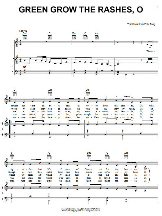 Download Irish Folksong Green Grow The Rushes, O Sheet Music and learn how to play Piano, Vocal & Guitar (Right-Hand Melody) PDF digital score in minutes