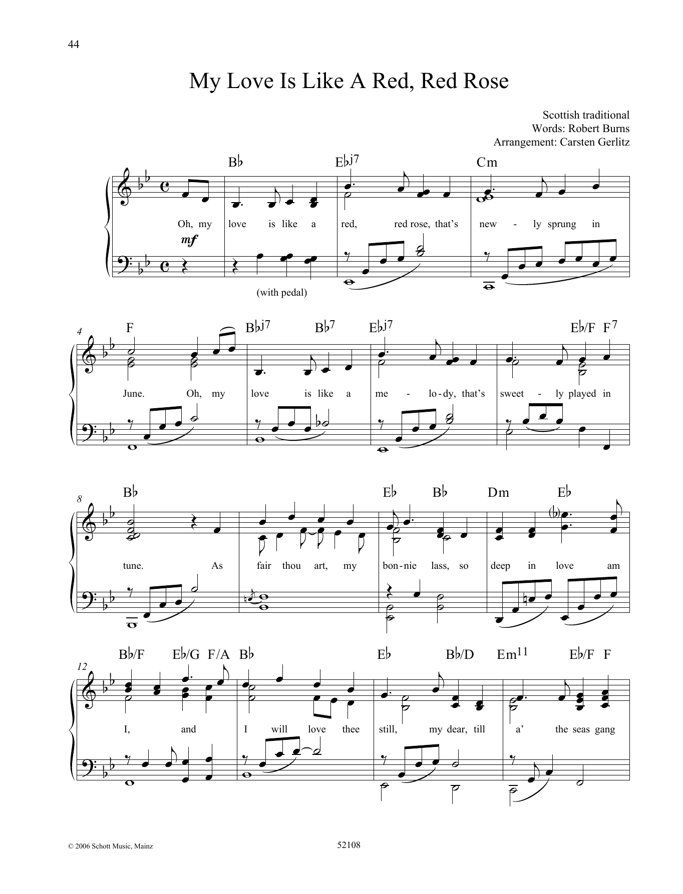 Download Robert Burns My Love Is like a Red, Red Rose Sheet Music and learn how to play Piano Solo PDF digital score in minutes