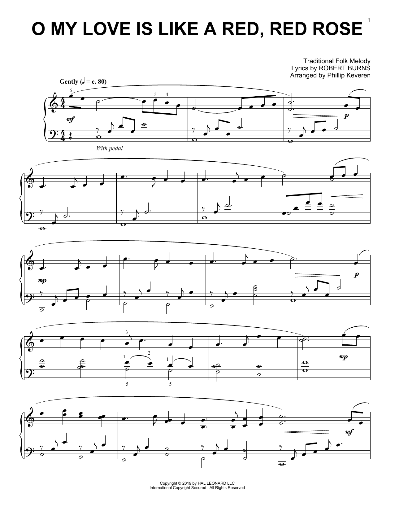 Download Robert Burns O My Love Is Like A Red, Red Rose (arr. Phillip Keveren) Sheet Music and learn how to play Piano Solo PDF digital score in minutes