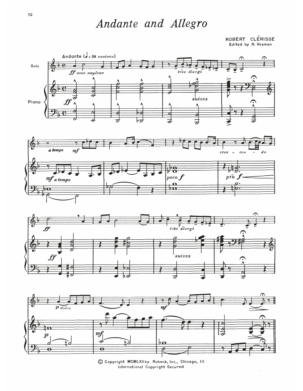 Download Robert Clérisse Andante And Allegro Sheet Music and learn how to play Trumpet and Piano PDF digital score in minutes