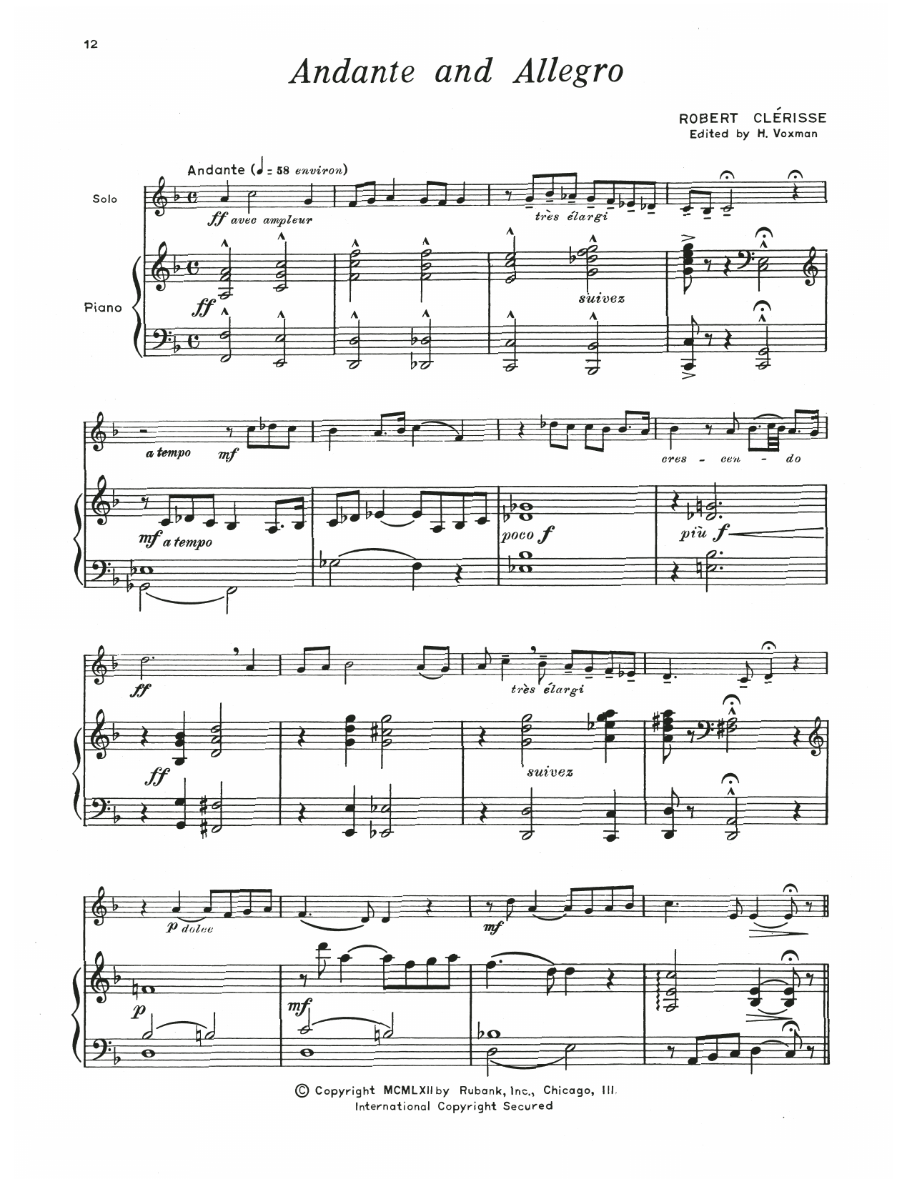 Download Robert Clérisse Andante And Allegro Sheet Music and learn how to play Baritone B.C. and Piano PDF digital score in minutes