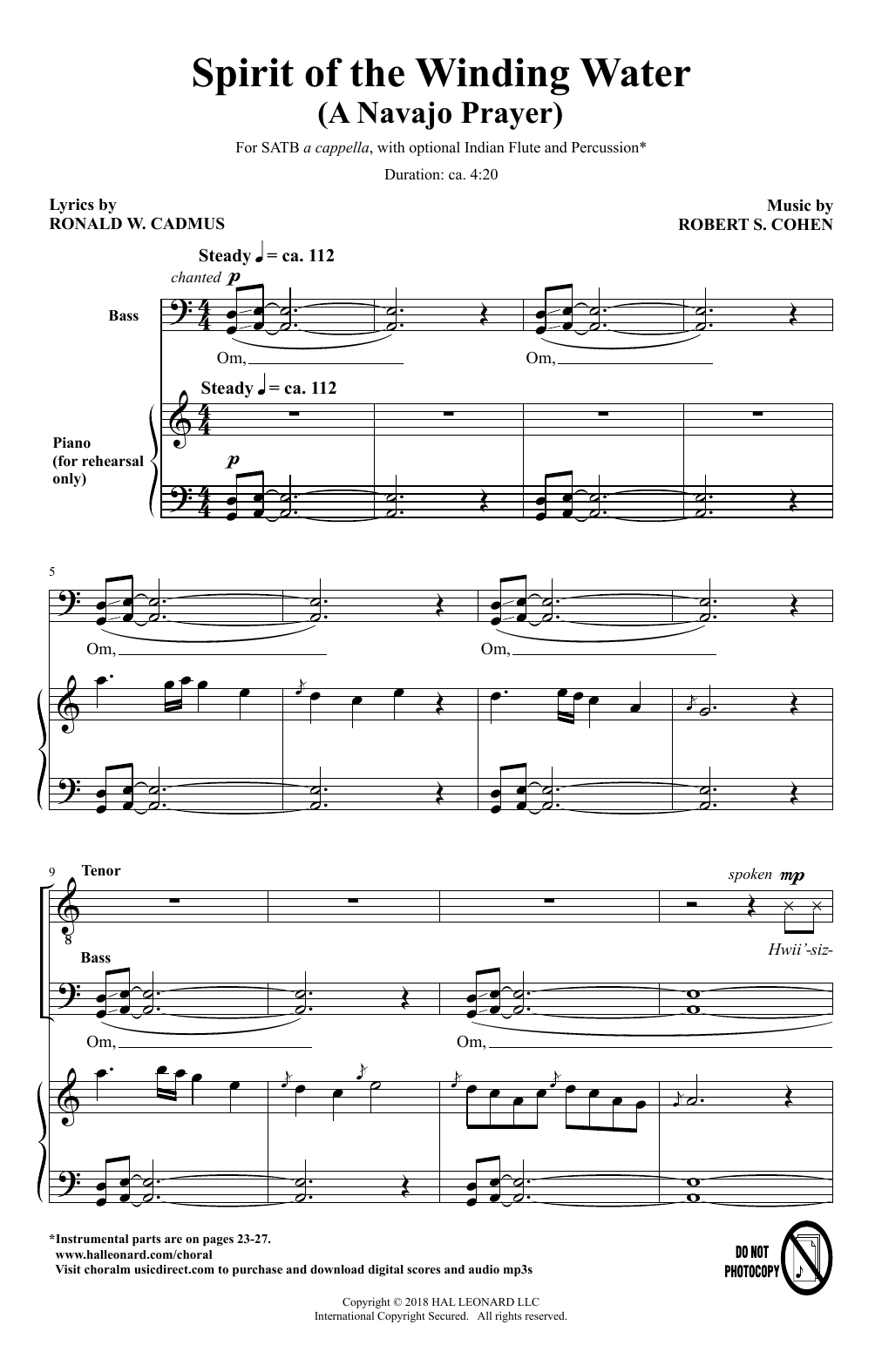 Download Robert Cohen & Ronald W. Cadmus Spirit Of The Winding Water (A Navajo Prayer) Sheet Music and learn how to play SATB Choir PDF digital score in minutes