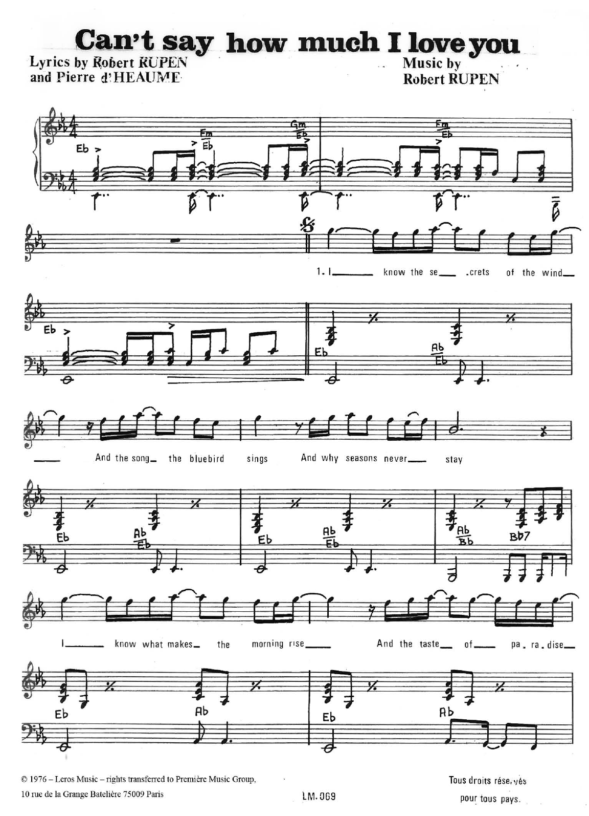 Download Robert Constandinos Can't Say How Much I Love You Sheet Music and learn how to play Piano & Vocal PDF digital score in minutes