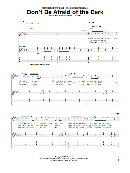 Download Robert Cray Don't Be Afraid Of The Dark Sheet Music and learn how to play Guitar Tab PDF digital score in minutes
