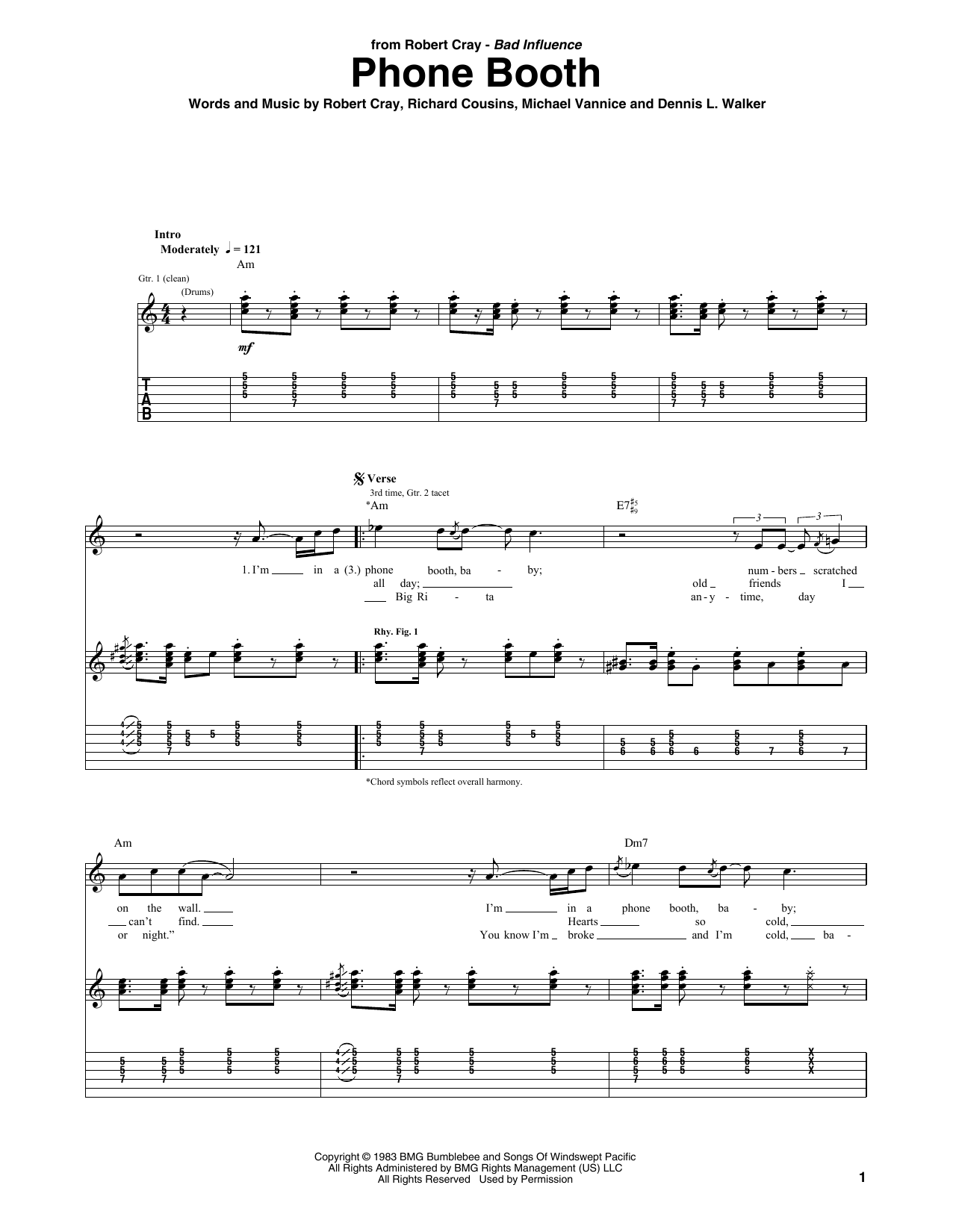 Download Robert Cray Phone Booth Sheet Music and learn how to play Guitar Tab PDF digital score in minutes