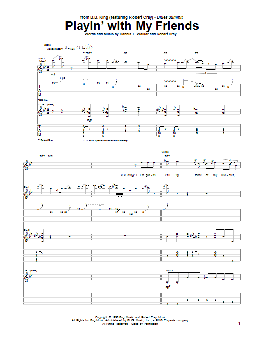 Download Robert Cray Playin' With My Friends Sheet Music and learn how to play Guitar Tab PDF digital score in minutes