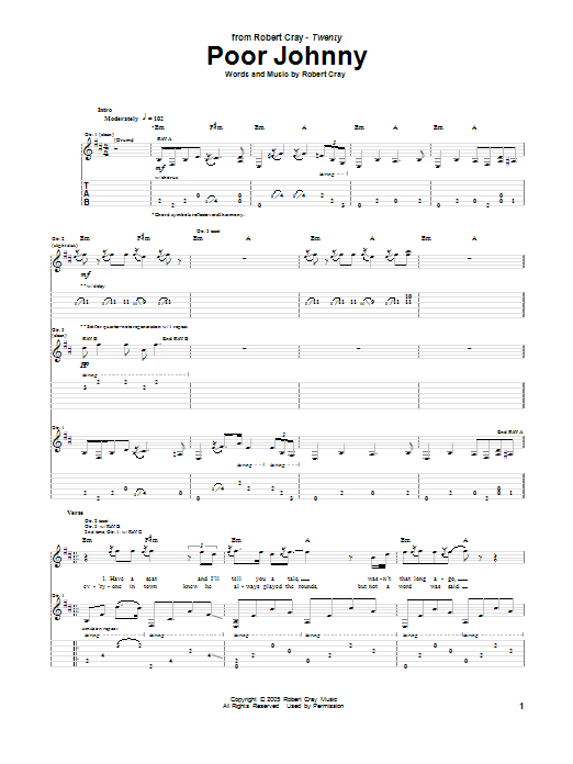 Download Robert Cray Poor Johnny Sheet Music and learn how to play Guitar Tab PDF digital score in minutes